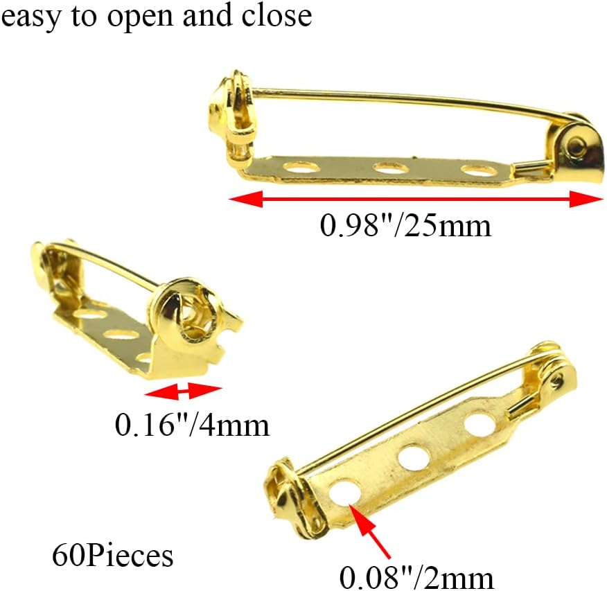 Broche dorado de 0.98 pulgadas de longitud, con barra trasera, cierre de seguridad para manualidades, etiquetas de nombre de juguete, ramilletes,