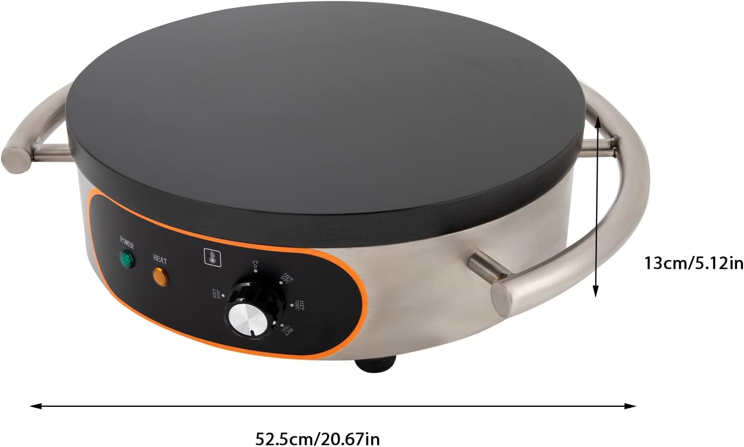 Fabricante de crepes eléctrico de 16 pulgadas para crepes antiadherente, sartén única, parrilla de crepé comercial, ajustes de temperatura