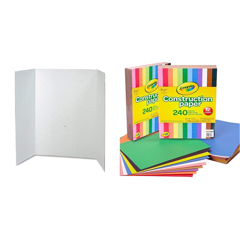 RiteCo 22128 Tableros de presentación y exhibición, 40 x 28 pulgadas, blanco, (paquete de 30) y papel de construcción Crayola, 480 unidades (paquete