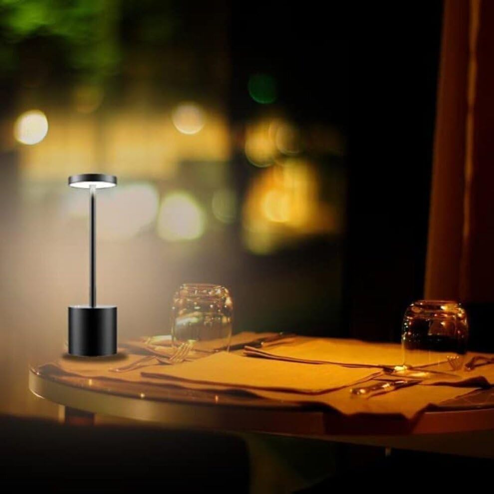 Lámpara de mesa LED inalámbrica, lámpara de escritorio recargable de 5000 mAh, 3 modos de iluminación, luz de mesa de metal regulable para