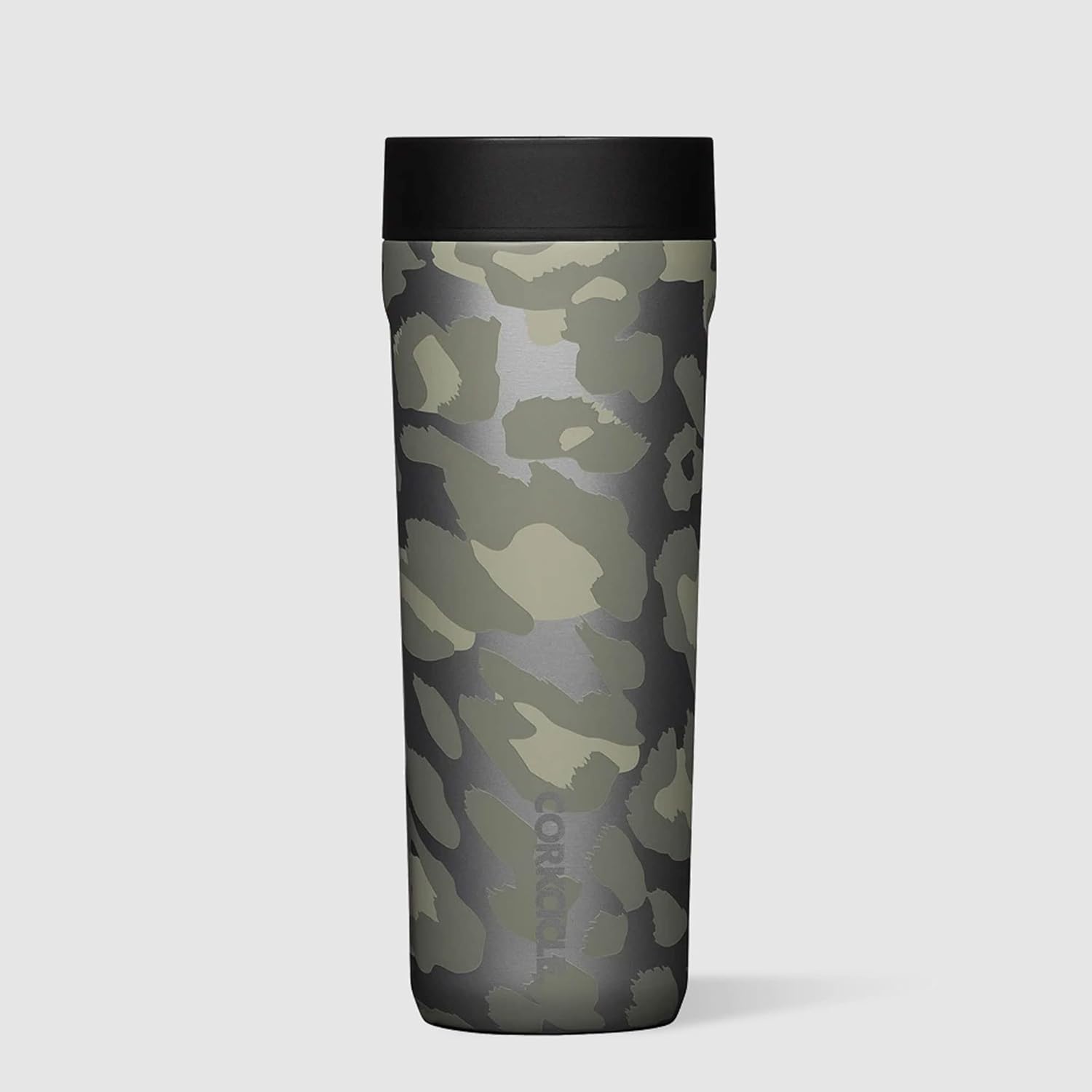 Corkcicle Commuter Cup – Taza de café de viaje de acero inoxidable aislada de 17 onzas con tapa para sorber para bebidas frías y calientes, leopardo