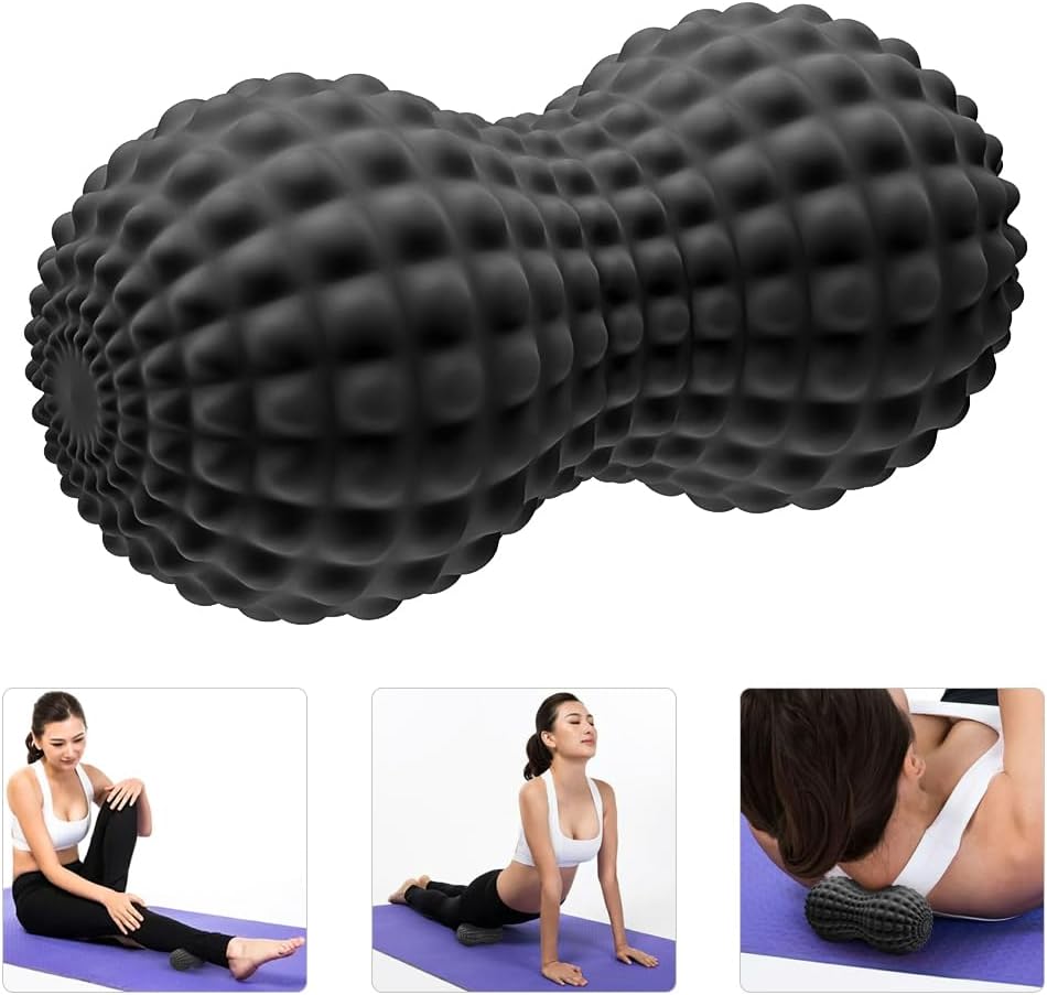 SELEWARE Bola de masaje de maní, bola de masaje de lacrosse doble de maní para espalda, cuello, hombros, columna vertebral, piernas, caderas, bola