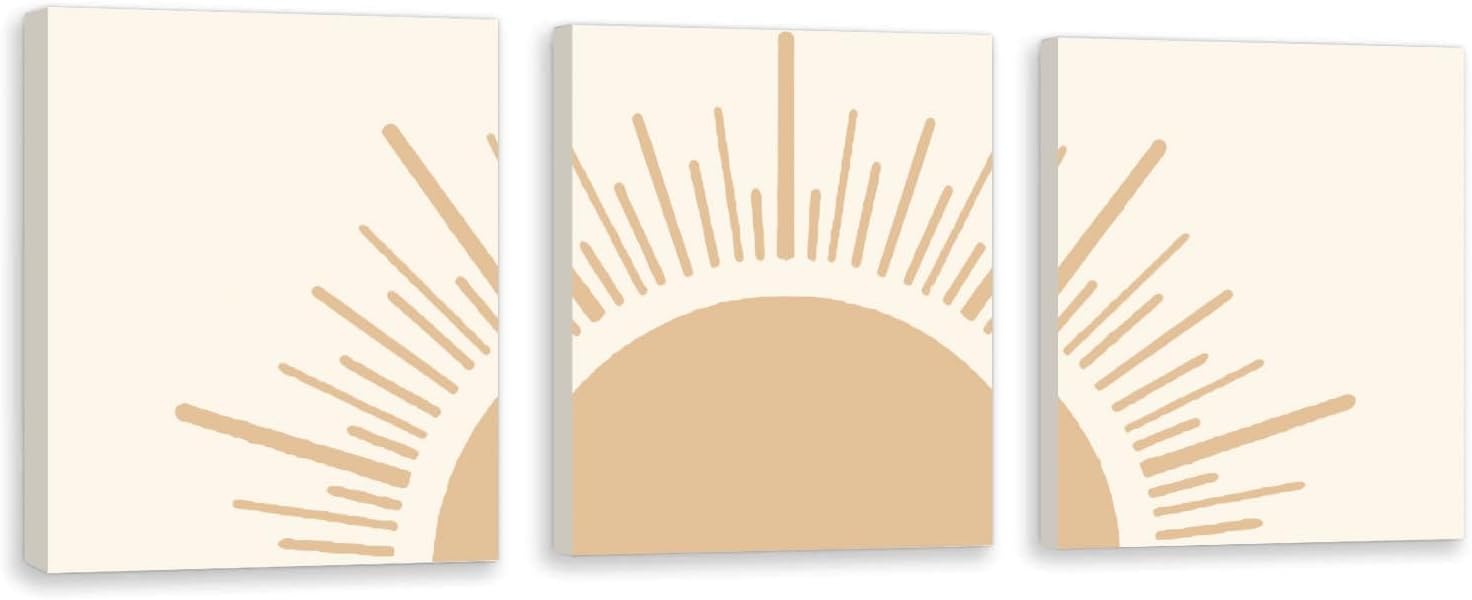 HPNIUB Decoración bohemia para pared, diseño de línea natural Yello Sun Rising on the Horizon, juego de 3 piezas (8 x 10 pulgadas, enmarcado),