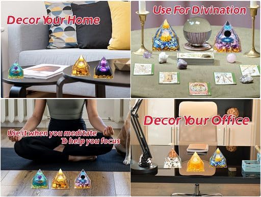 YATOJUZI Cristales de pirámide de orgón de 2.4 pulgadas, piedras preciosas de orgonita de ojo de tigre, chakras, reiki, para energía positiva,