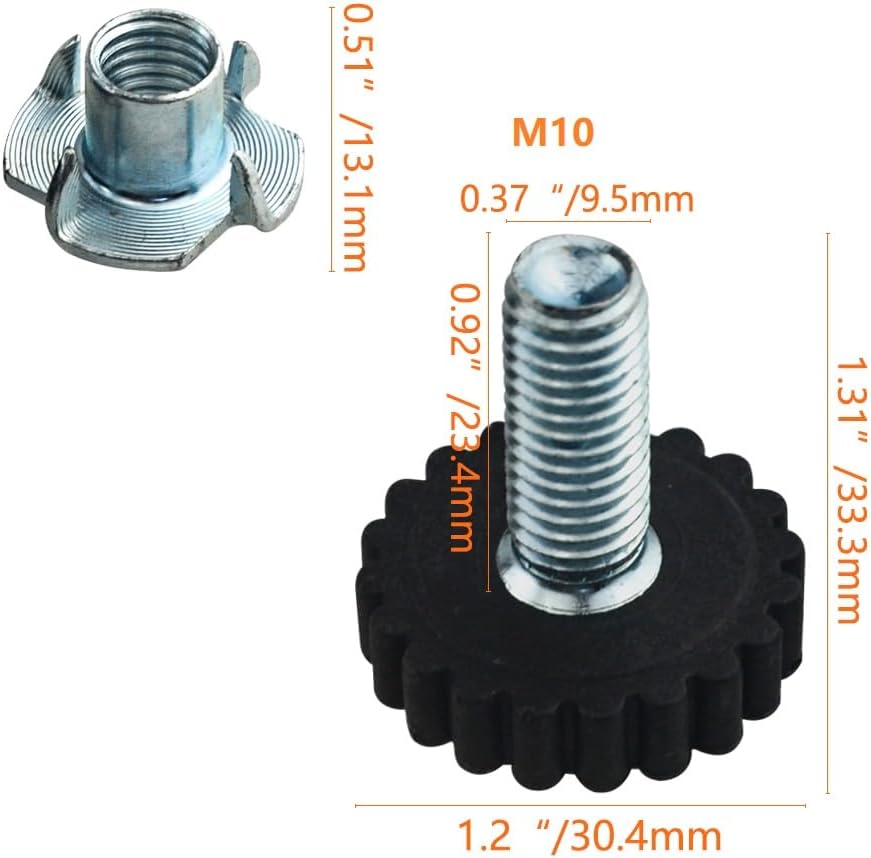 TOVOT 20 pies de nivelación de muebles M10 de 1.181 in, patas de mesa atornillables para muebles, niveladores resistentes con tuercas en T para