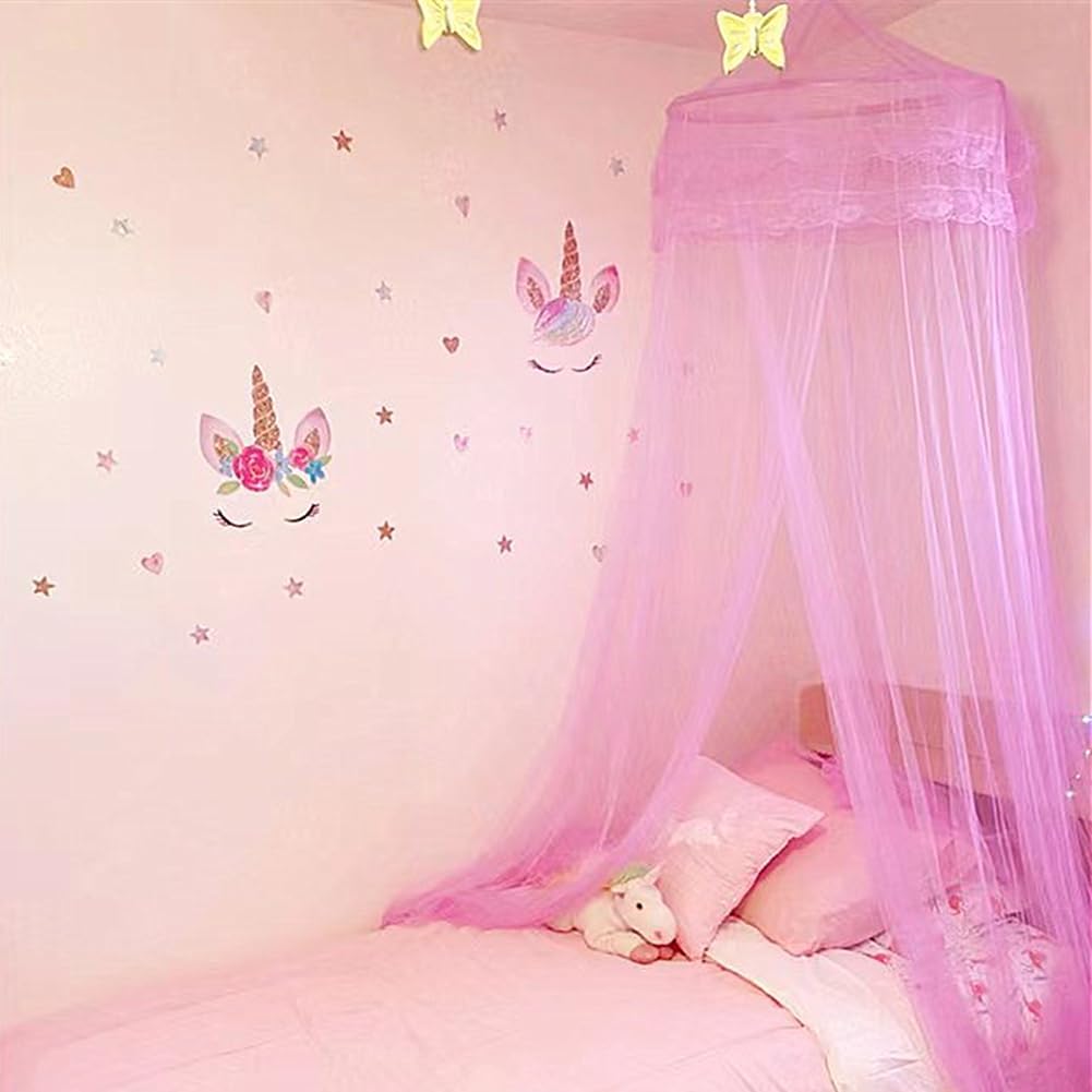 Eimilaly Mosquitera de encaje, toldo de cama de princesa para decoración de habitación de niñas, moradopuerta individual