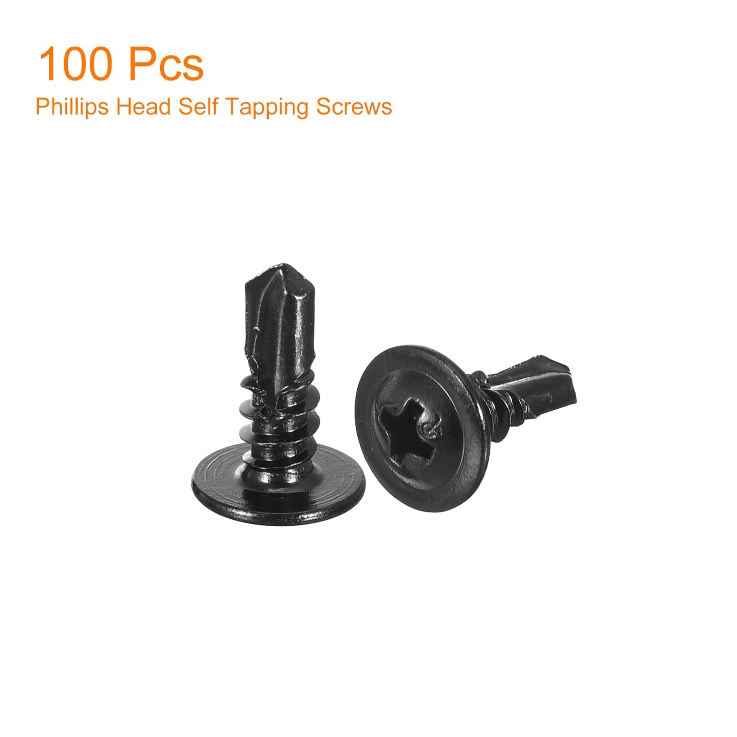 uxcell Phillips Tornillos autorroscantes de cabeza, 100 piezas #10×12″ 410 tornillos de chapa autoperforantes de acero inoxidable, color negro