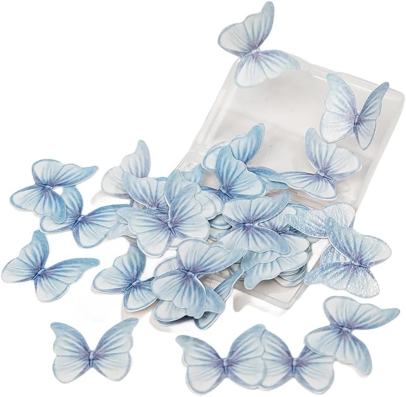 Mariposas comestibles para decoración de pasteles, adornos comestibles azules para tartas y cupcakes, mariposas de papel comestible de oblea de