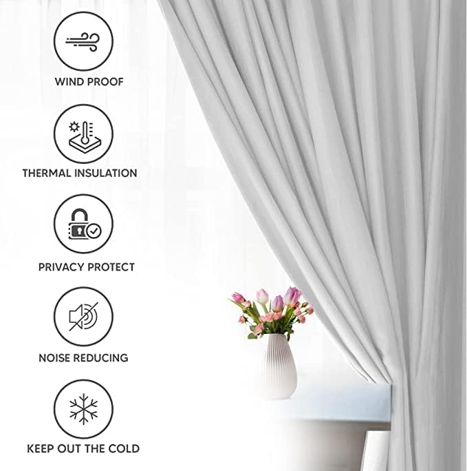 Advik Tex Co Cortinas 100% opacas con pestaña trasera para ventanas de tamaño extra largo, sala de estar, villa (blanco, 42 pulgadas de ancho por 95