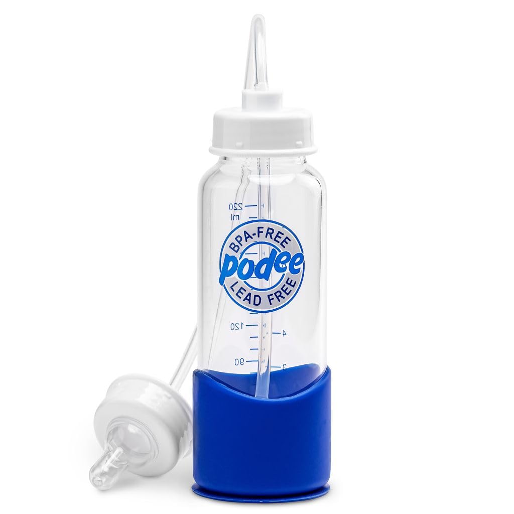 Sistema de biberón anticólico de alimentación autónoma botella de vidrio de 7 oz (1 paquete – azul)