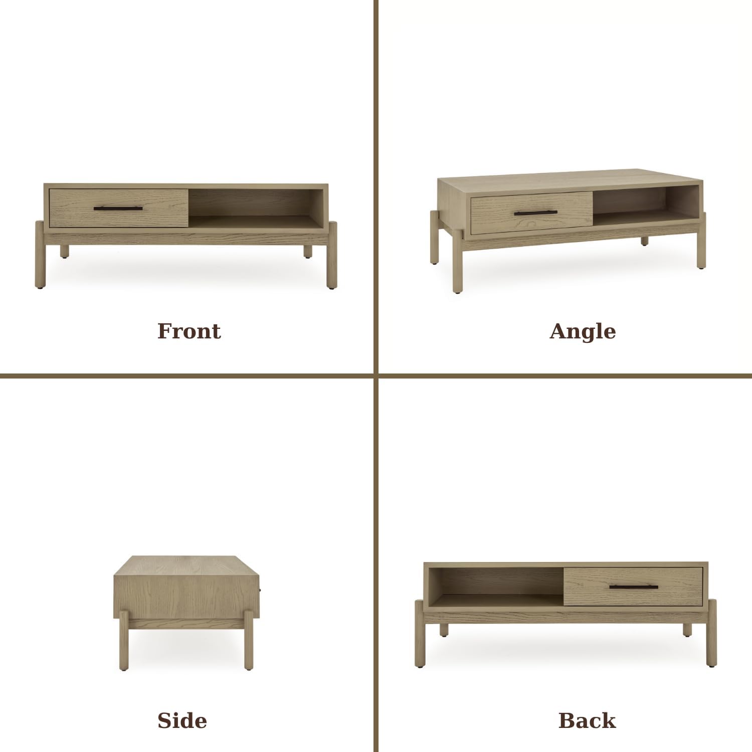 Bme Lyra – Mesa auxiliar rectangular de madera maciza para sala de estar, mesa central moderna de mediados de siglo con almacenamiento, fácil