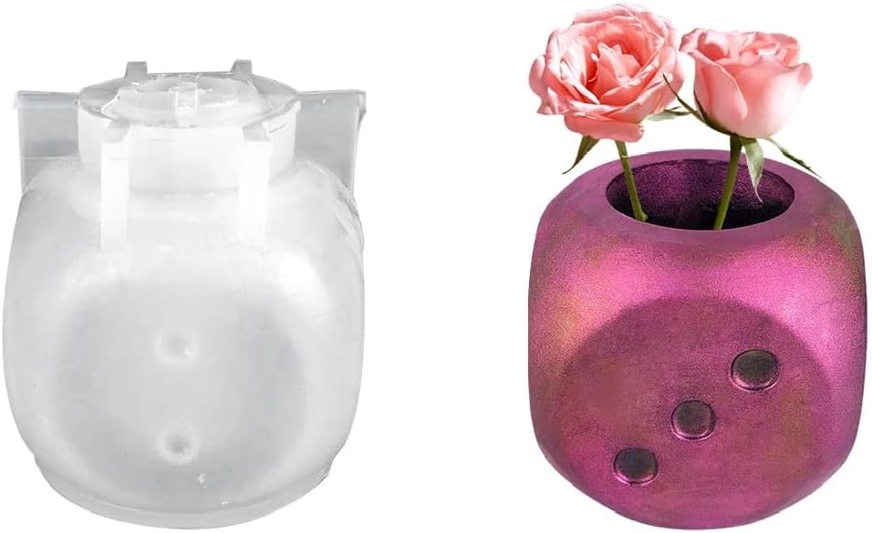 DeryArcle Molde de resina para florero con forma de dados, moldes de silicona, moldes de fundición epoxi, molde de contenedor 3D para bricolaje,