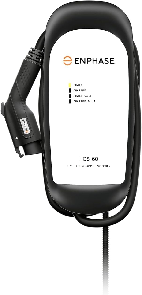 Enphase Cargador de vehículo eléctrico de nivel 2, certificado de seguridad, 48 amperios, 240 V, cableado, cable de 25 pies, J1772, compatible con