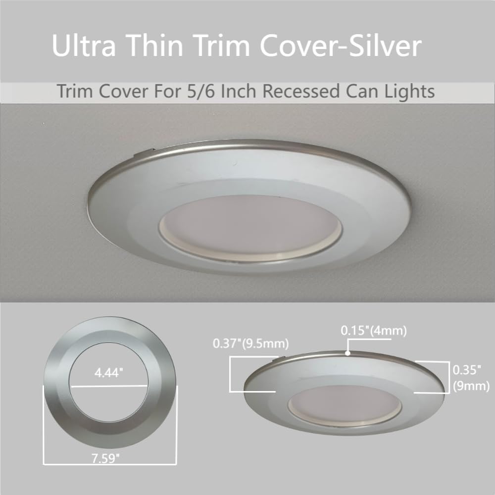 Paquete de 4 anillos de plástico plateado mate para iluminación decorada de 56 pulgadas, empotrable, luces de lata, diámetro exterior de 7.59