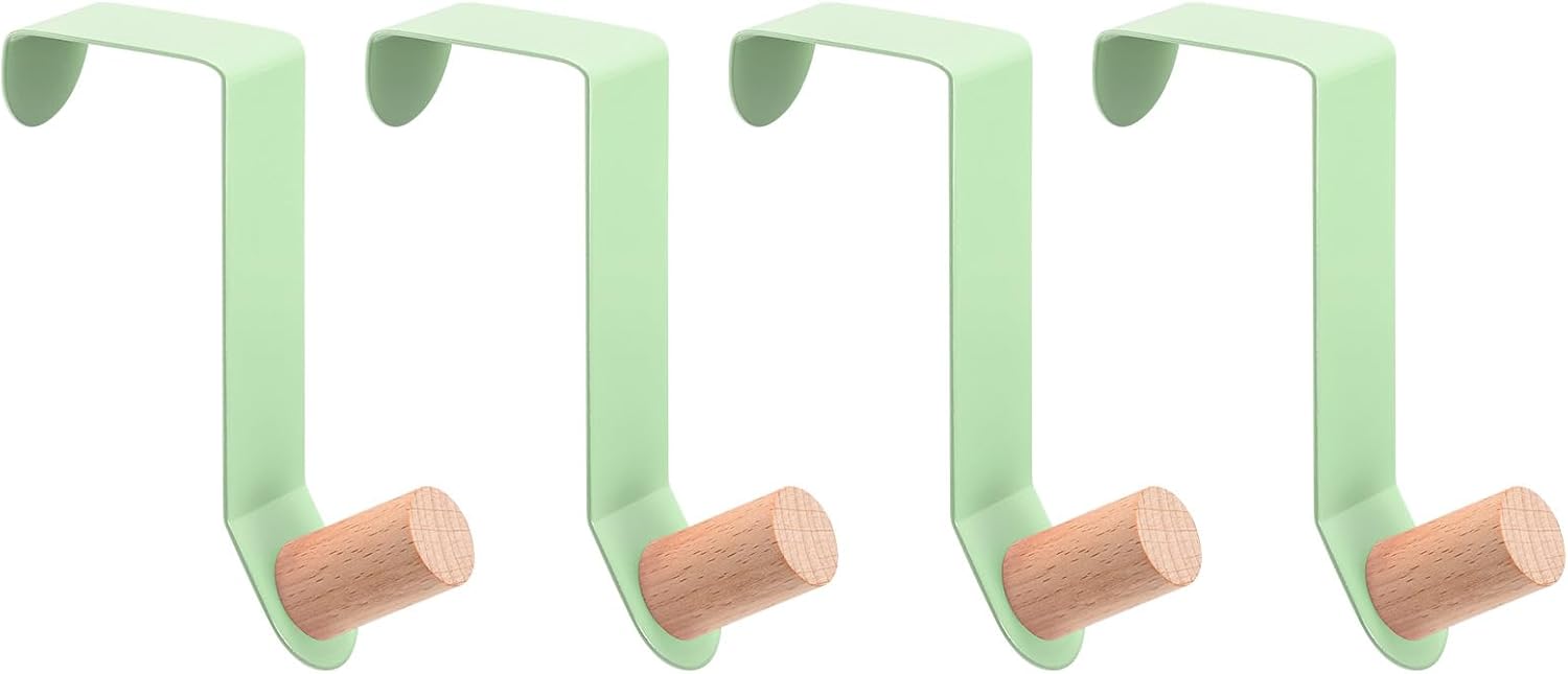 uxcell Ganchos para colgar sobre la puerta, 4 unidades, ganchos individuales para colgar ropa, sombreros, toallas (verde)