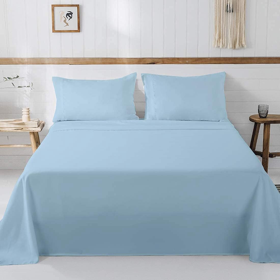 Juego de sábanas de microfibra para caravana, litera matrimonial de 48 x 75 34, color azul claro, sábanas para campistas, caravanas y remolques de