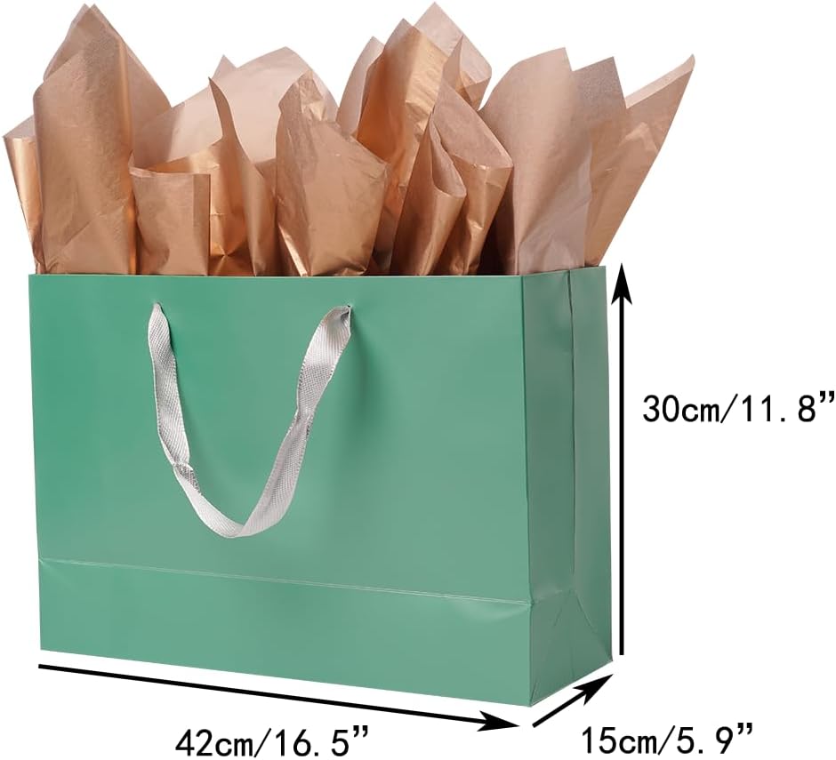 ysmile Bolsa de regalo verde extra grande individual con papel de envoltura para mujeres 16.5 “Bolsa de papel preminum con asa