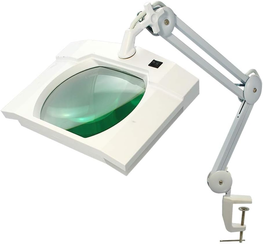 BoliOptics (Lente de vidrio) Lupa LED con luz, 5 dioptrías 2.25X, lente de vidrio de 7 x 6 pulgadas, brazo ajustable manos libres con abrazadera