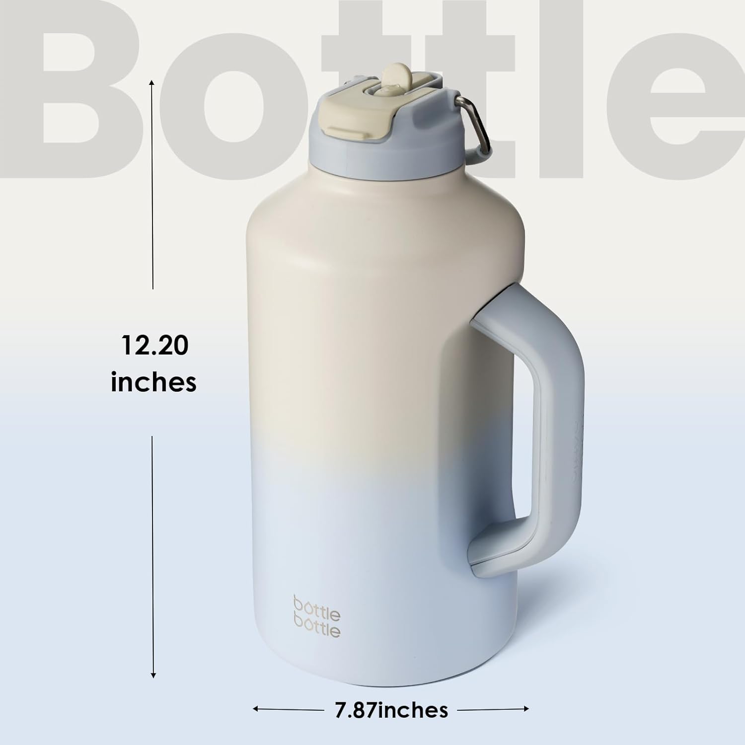 BOTTLE BOTTLE Botella de agua aislada de 64 onzas con popote y tapa de doble uso, botella de agua deportiva de acero inoxidable con asa al vacío de