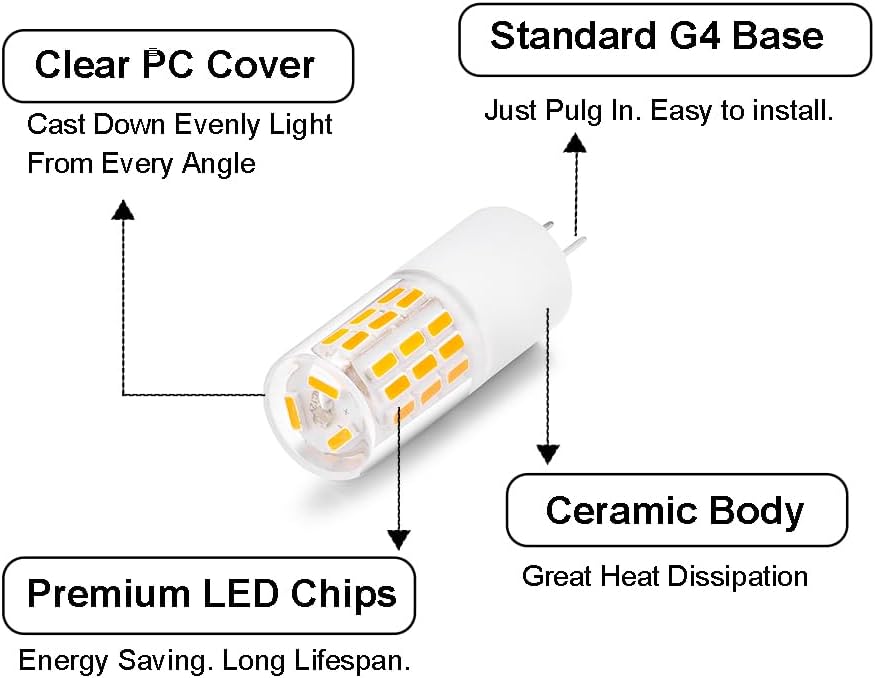 Yosenmi Bombilla LED G4 G4 de 4 W, reemplazo de bombilla halógena G4 de 30 W, 12 V-24 V, 4000 K luz natural blanca no regulable, paquete de 10