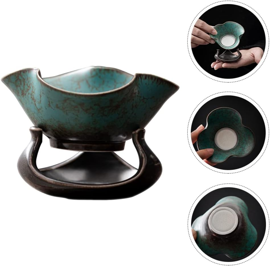 DOITOOL Colador de té de porcelana, 1 juego de infusor de té, filtro de té de cerámica retro, filtro de té de Kung Fu, colador de té de hojas