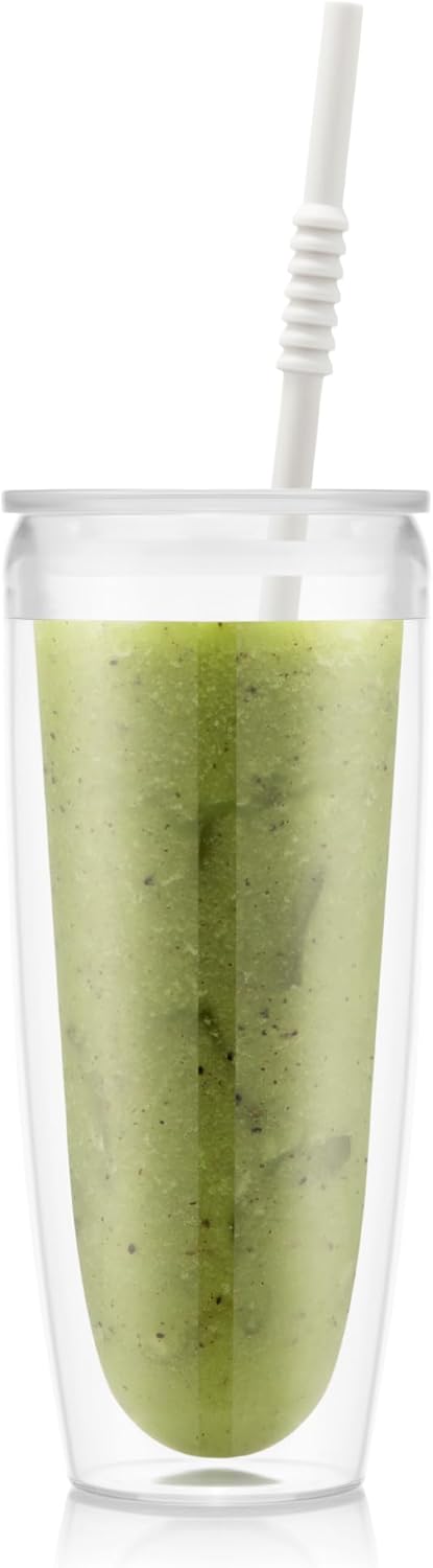 Bodum Pavina To Go – Vasos aislados de doble pared con tapa y popote, 24 onzas, plástico libre de BPA, paquete de 2