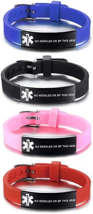 VNOX – Pulseras de identificación y alerta médica para hombres, mujeres y niños, con grabado, malla ajustable de acero inoxidable, para emergencias