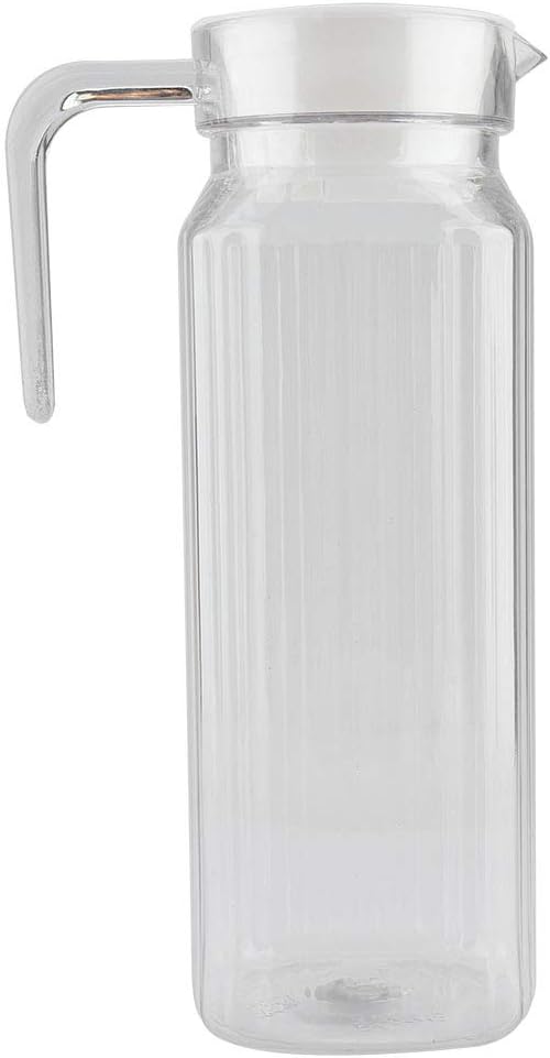Yctze – Jarra pequeña de vidrio transparente de acrílico, botella de jugo a rayas, agua fría, con tapa para bar y hogar (37.2 fl oz)