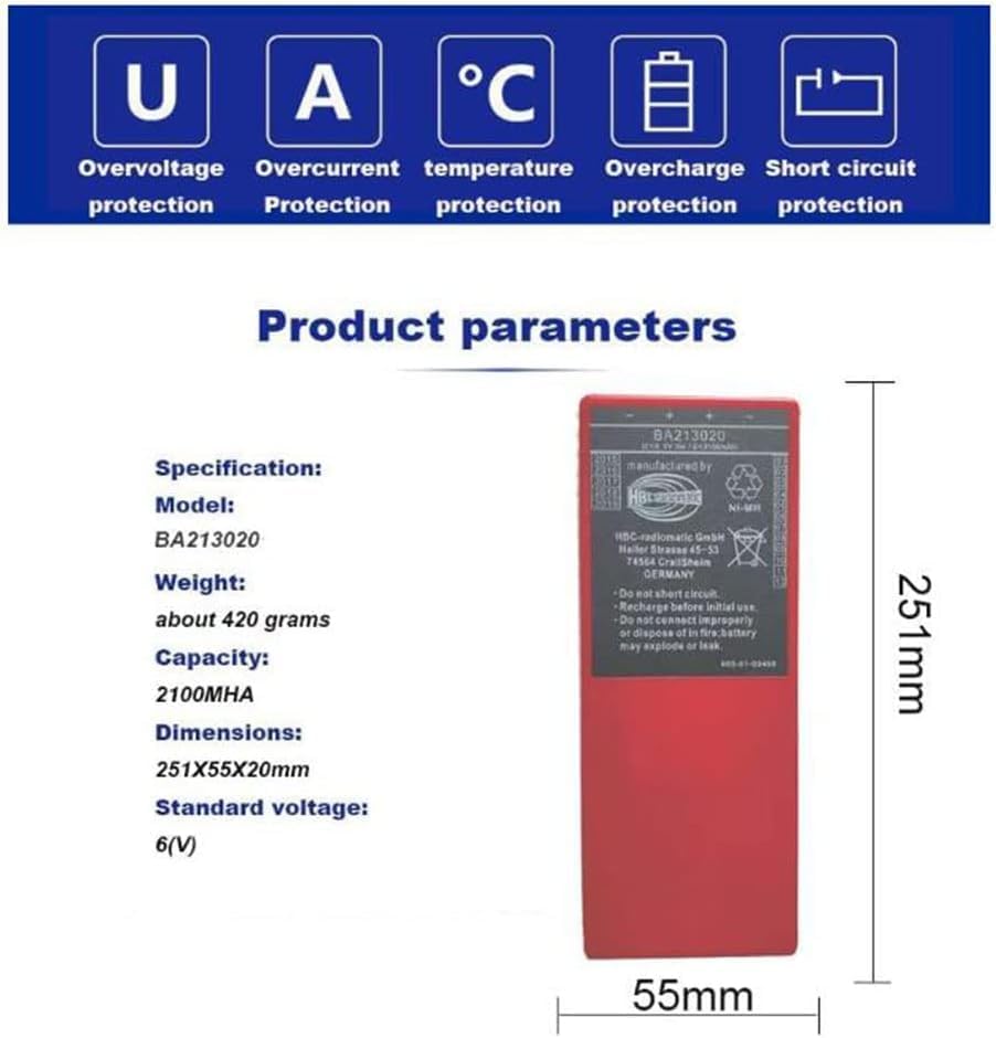 BA213020 BA213020 6V 2100mAh Batería recargable Ni-Mh Batería radiomática HBC BA213020 BA214061 FUB10AA para grúa HBC Control remoto Bomba Batería