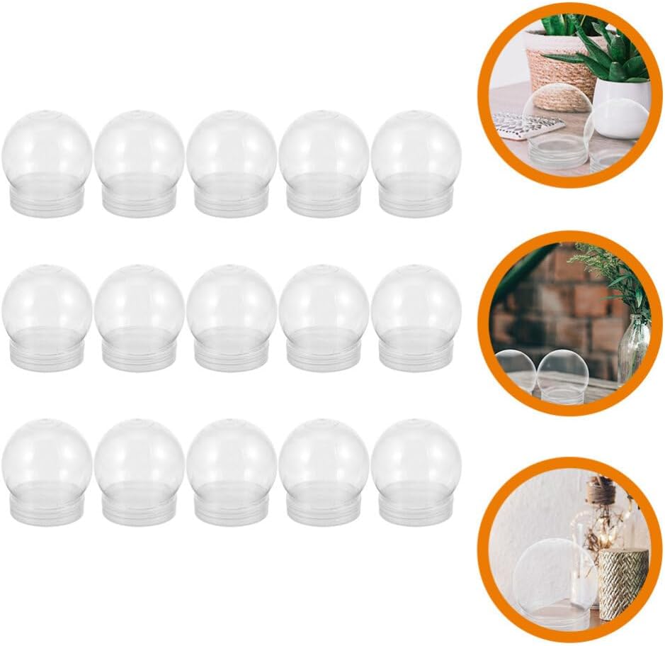 BESTOYARD Paquete de 15 globos de nieve de 3 pulgadas de plástico transparente vacío con tapa de rosca para manualidades, personalización,