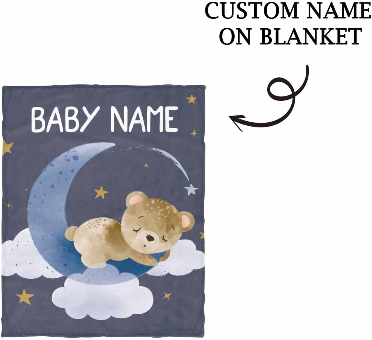 YESCUSTOM Manta de bebé personalizada con nombre para niñas y niños, manta de bebé personalizada con diseño de luna, pequeña estrella, oso para