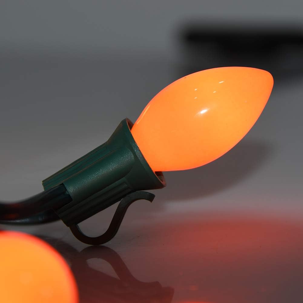 GOOTHY Paquete de 25 bombillas de repuesto C7 para Halloween, luces de Navidad de cerámica naranja para Halloween, exteriores, patio, interior, tira