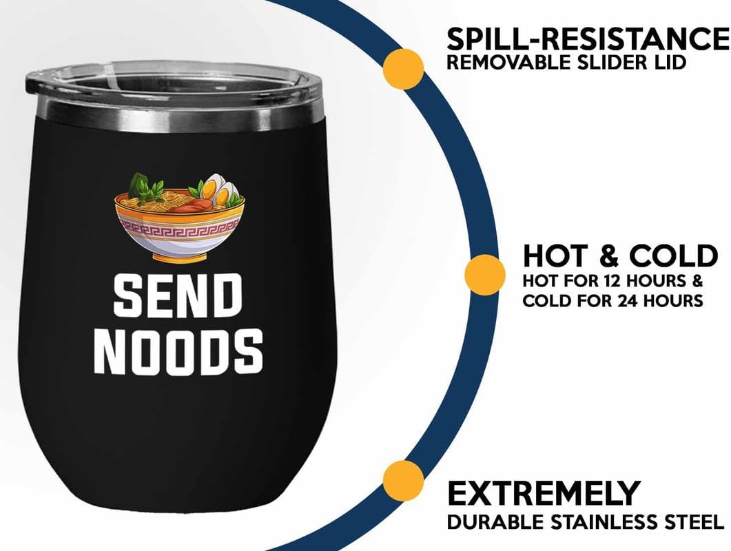 Ramen Lover Black Edition – Vaso de vino de 12 onzas – Enviar fideos – Food Lovers pollo, calabaza, despensa, fideos picantes veganos