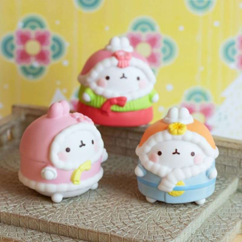 Molang Fortune Rabbits Series Caja misteriosa de juguetes Caja ciega linda figura coleccionable, modelo de acción para niña, sorpresa de cumpleaños,