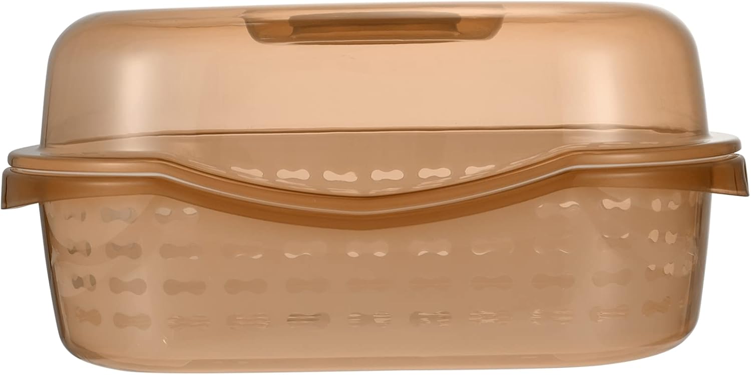 YARDWE Estante para tapa de cocina, colador con tapa, estante de secado de botellas, cesta de almacenamiento para frutas, verduras, color caqui,
