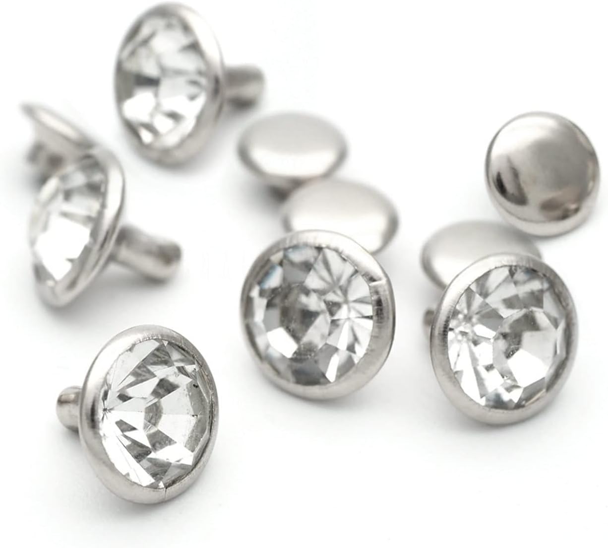 CRAFTMEMORE 50 juegos de remaches de diamantes de imitación transparentes blancos con diamantes de imitación rápidos para decoración de bricolaje,