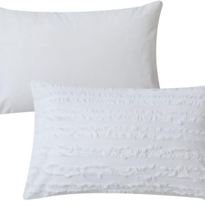 Herside Juego de 2 fundas de almohada de algodón bohemio de lino a rayas jacquard decoración de color blanco suave estándar fundas de almohada 2 Herside Juego de 2 fundas de almohada de algodón bohemio de lino a rayas jacquard decoración de color blanco suave estándar fundas de almohada 2