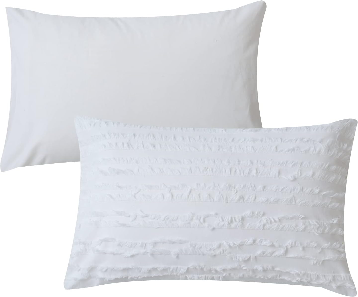 Herside Juego de 2 fundas de almohada de algodón bohemio de lino a rayas jacquard decoración de color blanco suave estándar fundas de almohada 2
