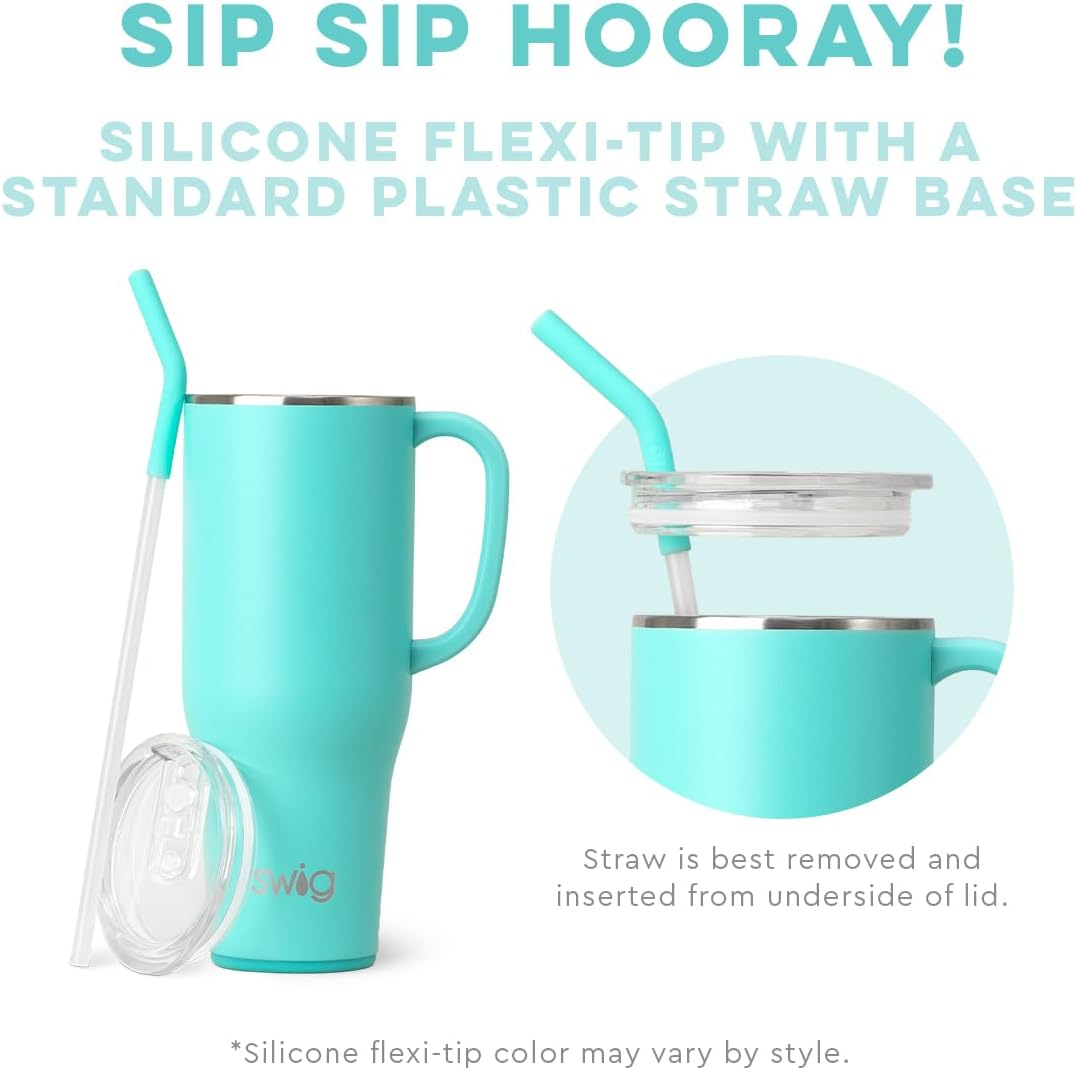 Swig Life Glamazon Rose Mega Set  Taza de viaje de 40 onzas con asa y tapa + vaso con triple aislamiento de 32 onzas con tapa, acero inoxidable,