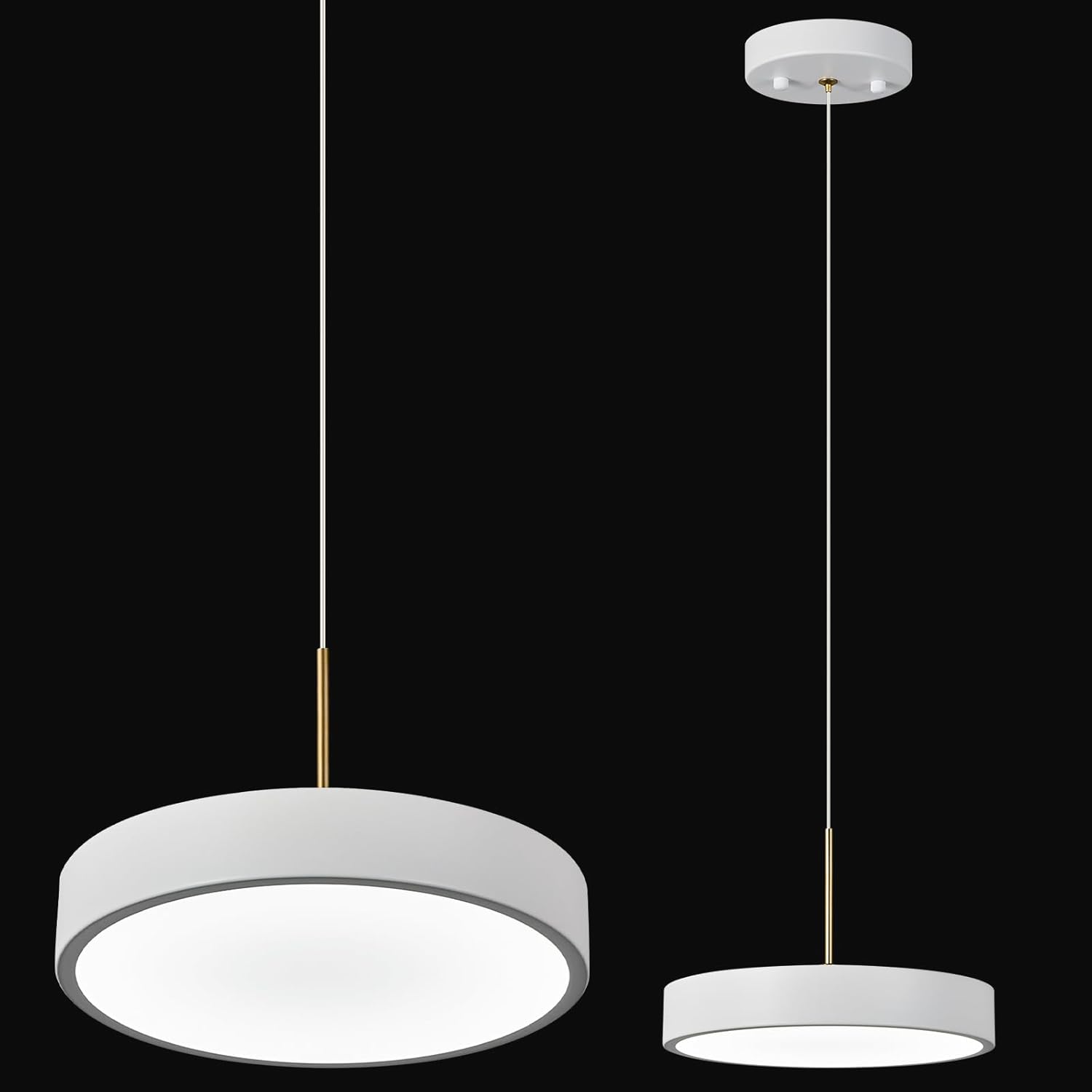 Lámpara colgante LED moderna de 9.05 pulgadas con forma acrílica blanca regulable de 6000 K para comedor, cocina, isla y sala de estar (1 unidad)
