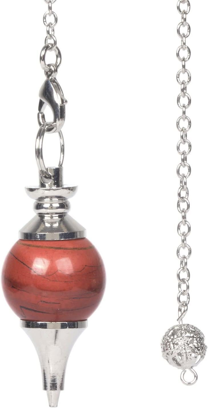 Cristal curativo de jaspe rojo natural para radiestesia, 1.575 in, péndulo de punto de reiki de chakras para adivinación
