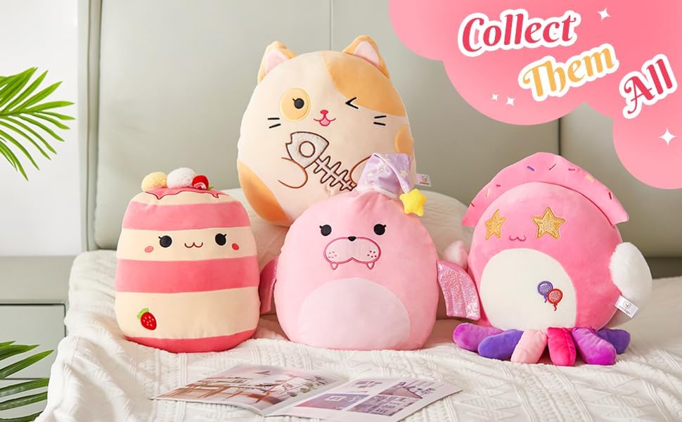 Houwsbaby Almohada de peluche de calamar de fiesta de 12 pulgadas, peluche de pulpo rosa, vida marina del océano, juguetes de animales de peluche de