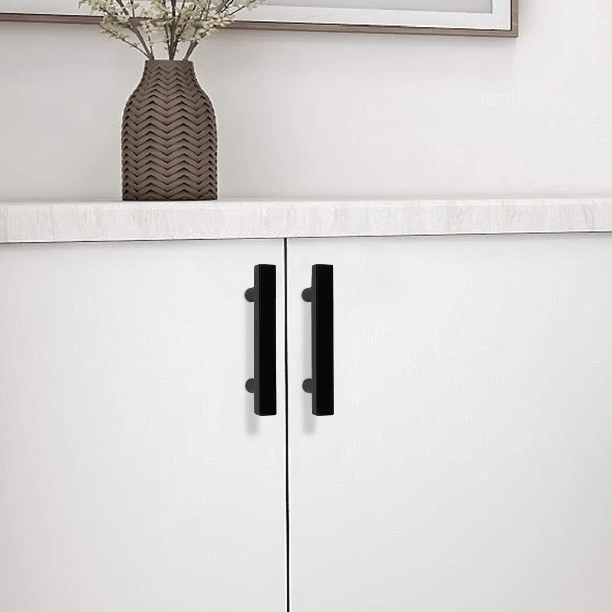 Probrico Paquete de 25 manijas de gabinete, color negro, 2-12 pulgadas (2.520 in), barra cuadrada en T, manijas de gabinete de cocina, tiradores de