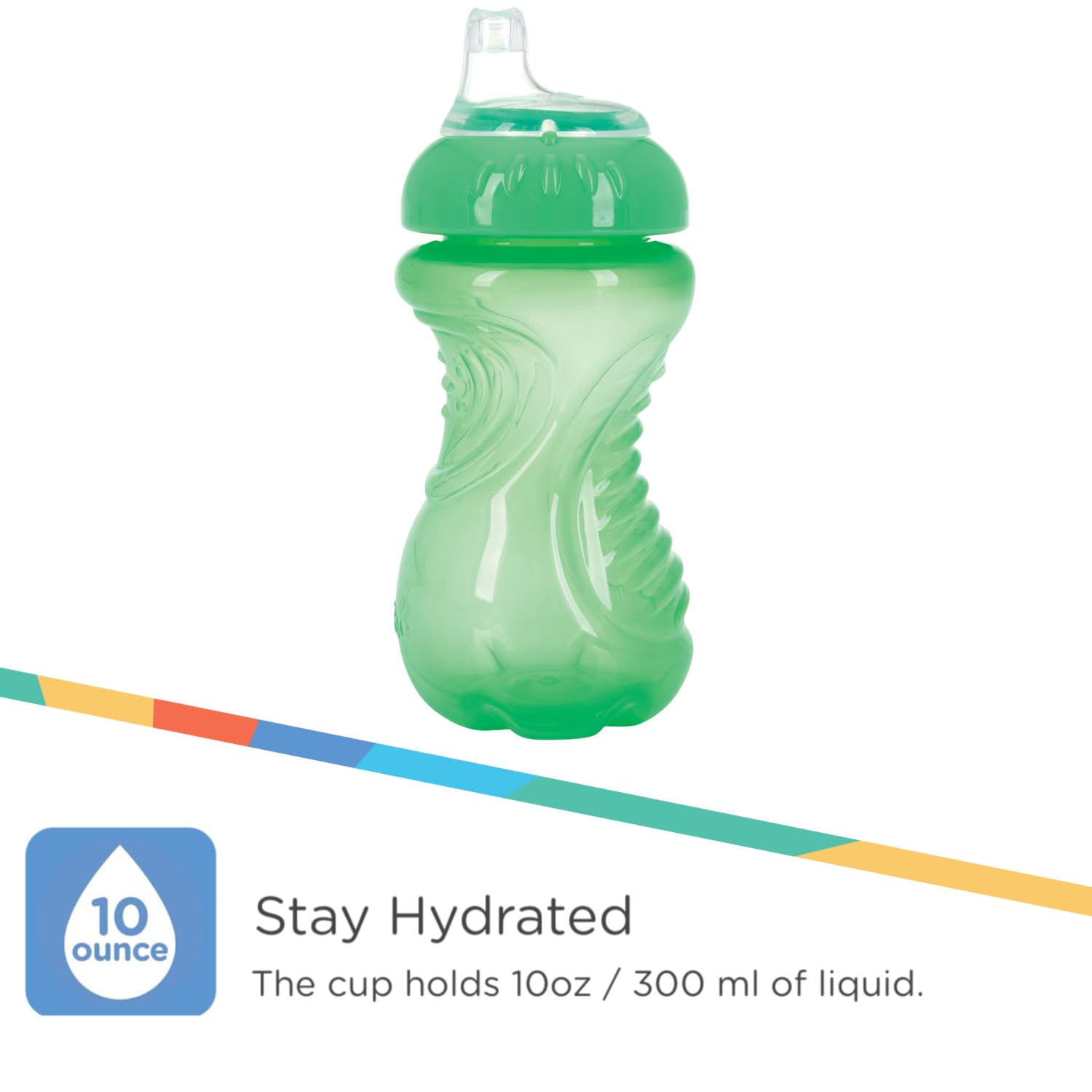 Nuby Paquete de 3 vasos antiderrames para niños pequeños, a prueba de derrames, con agarre fácil y firme, sin BPA, azul, aguamarina, verde