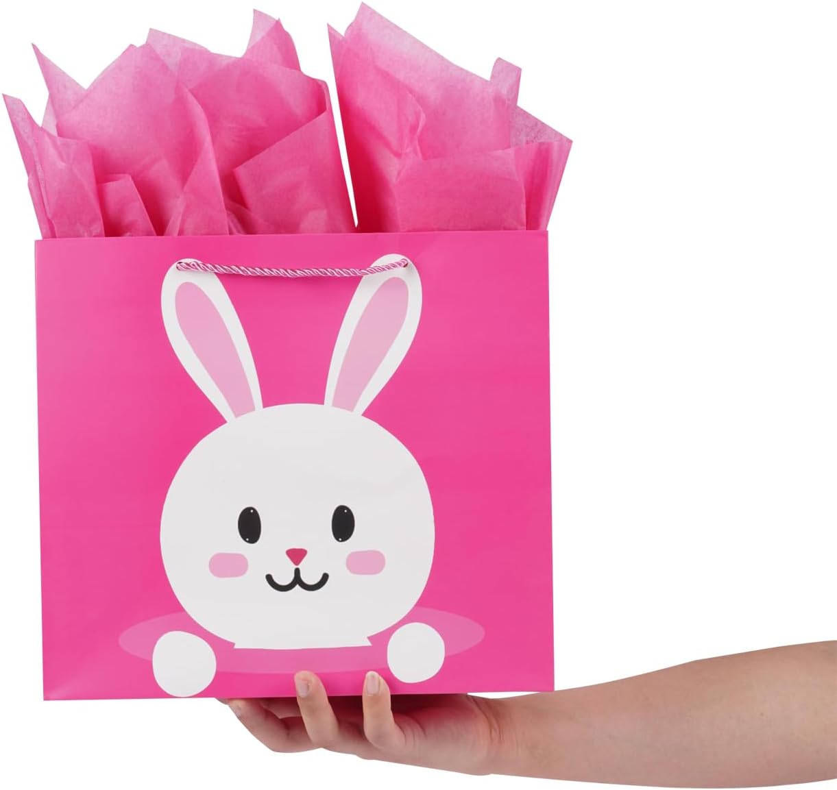 ysmile Bolsa de regalo con papel de envoltura para parrillas, fiesta de cumpleaños infantil, bolsa de papel rosa con asas para baby shower, conejo