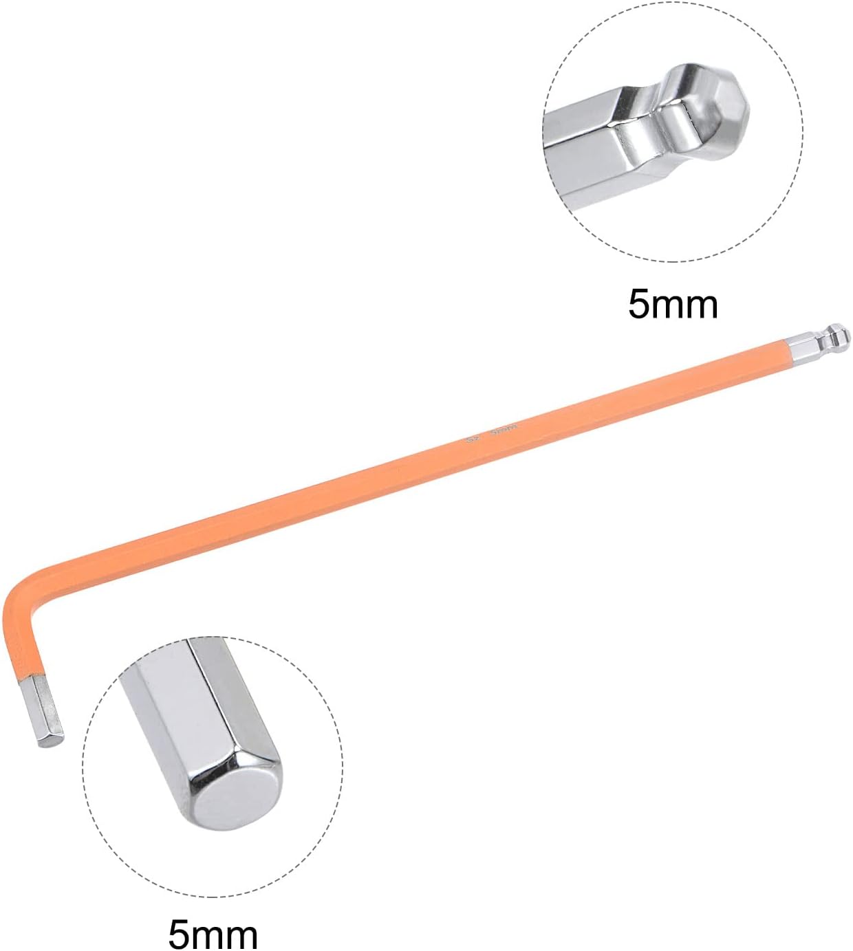 uxcell llave dominante del hex. del extremo de la bola de 16.4 ft m, herramienta de reparación de acero en forma de L del brazo largo S2