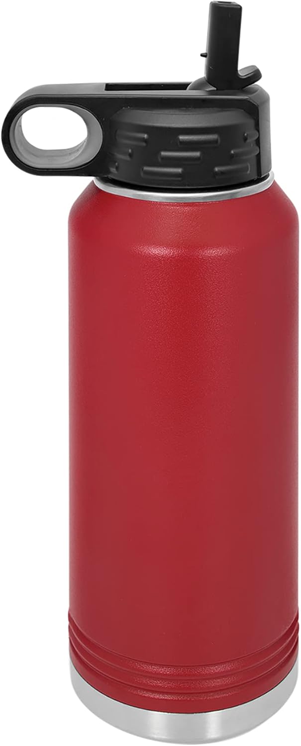 LaserGram Botella de agua de doble pared con tapa abatible de 40 onzas con pajilla, pelota de voleibol, grabado personalizado incluido (granate)