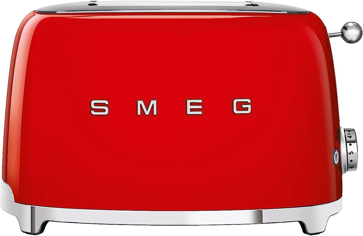 SMEG Tostadora de 2 rebanadas con combo de estante para sándwich, color rojo