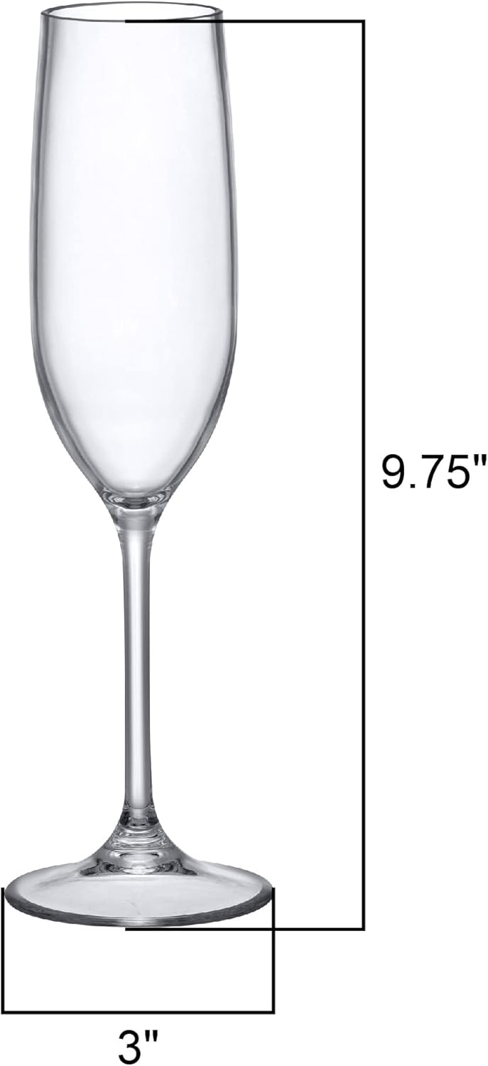 Amazing Abby – Crystal – Copas de champán Tritan irrompibles de 8 onzas (juego de 6), copas de vino de plástico, reutilizables, sin BPA, aptas para