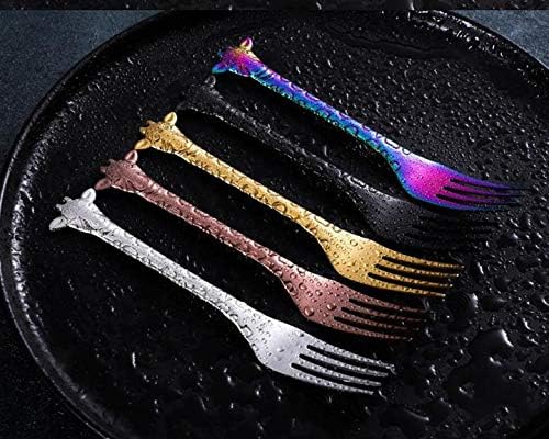 MBB 5 PC mango jirafa servir tenedores postres recoger comida servidor acero inoxidable cubiertos vajilla